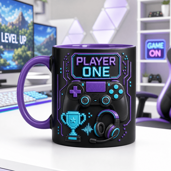CLOUD MANOR Personalized Mug Neon Gamer Controller Design
