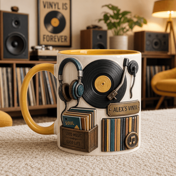 CLOUD MANOR Personalized Mug Retro Vinyl Record Design