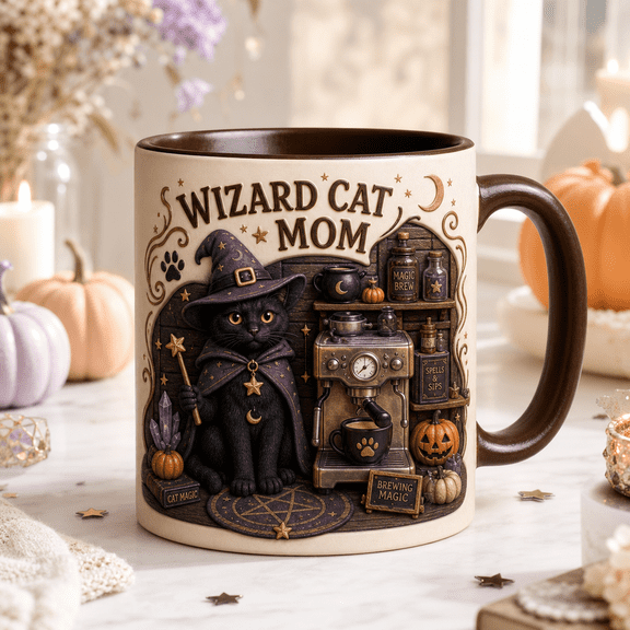 CLOUD MANOR Personalized Mug Wizard Cat Halloween Design
