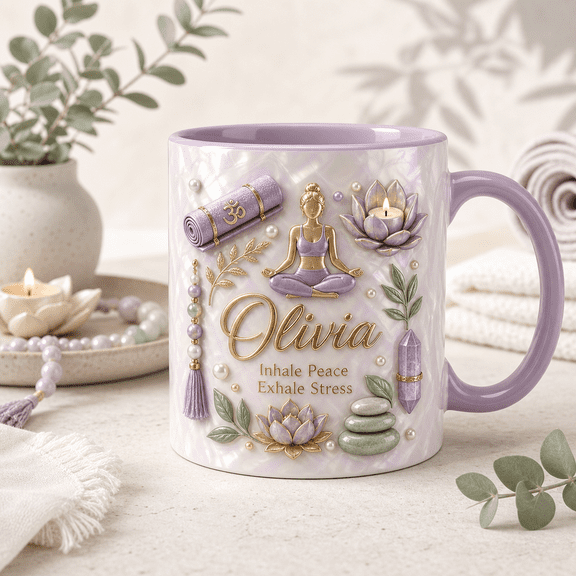 CLOUD MANOR Personalized Mug Yoga Lotus Wellness Gift