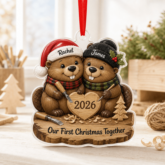 CLOUD MANOR Personalized Ornament First Christmas Beaver Couple