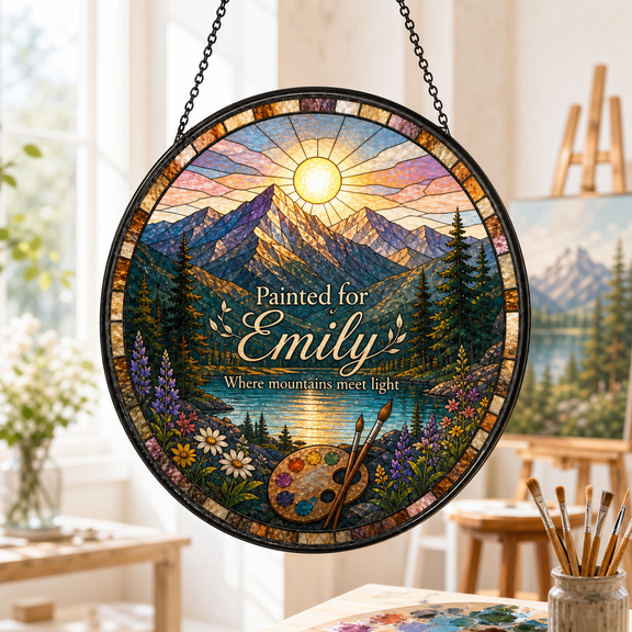 CLOUD MANOR Personalized Suncatcher Sunset Mountain Scene
