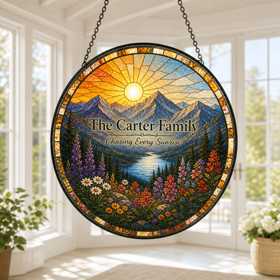CLOUD MANOR Personalized Suncatcher Sunset Mountain Scene