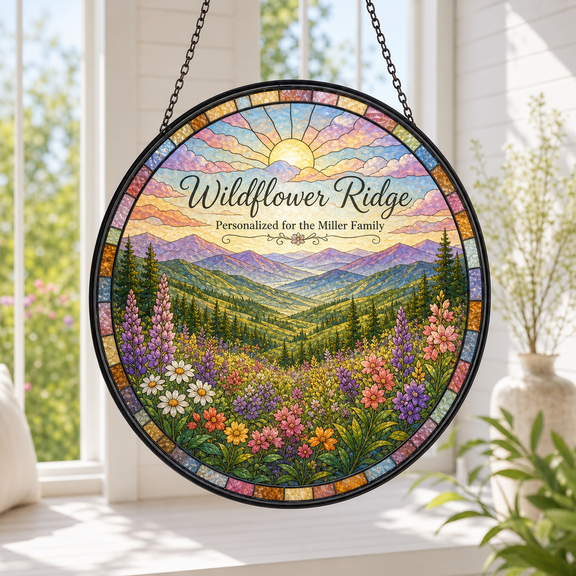CLOUD MANOR Personalized Suncatcher Wildflower Mountain Scene