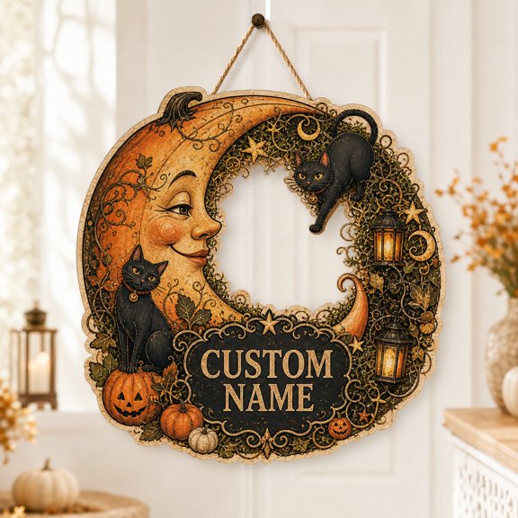 CLOUD MANOR Personalized Wood Door Sign Halloween Welcome