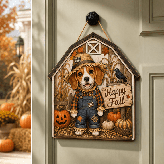 CLOUD MANOR Rustic Wooden Sign Beagle Scarecrow Fall Decor