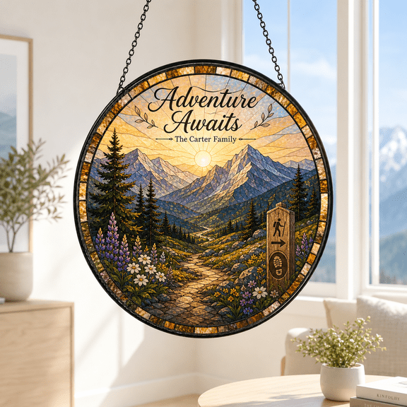CLOUD MANOR Scenic Suncatcher Mountain Sunset Window Hanging
