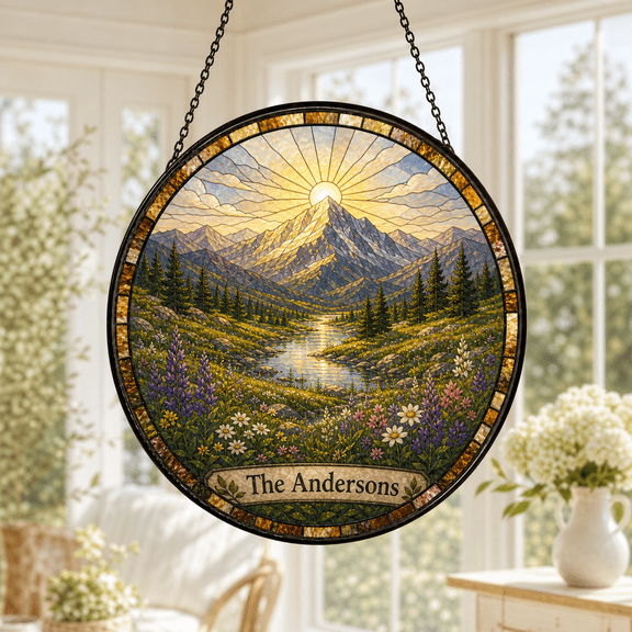CLOUD MANOR Scenic Suncatcher Sunset Mountain Landscape