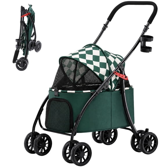 CLOUDREST PRO Folding Pet Stroller for Small Medium Dogs & Cats with Safety Tethers & Cup Holder