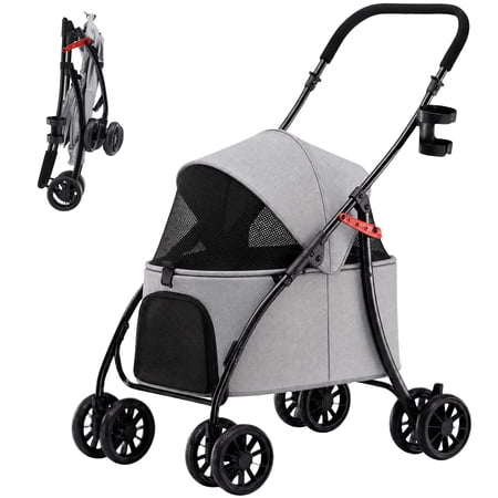 CLOUDREST PRO Folding Pet Stroller for Small Medium Dogs & Cats with Safety Tethers & Cup Holder