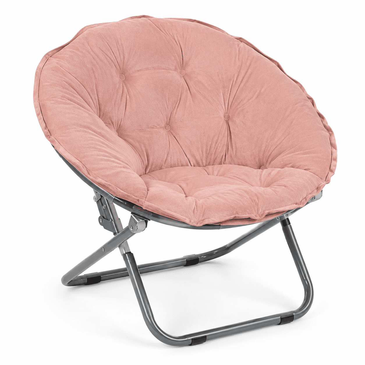 CLOUDREST PRO Soft Plush Folding Saucer Chair for Adults, Padded Round Lounge Seat, Metal Frame, 300 lb Capacity, Pink