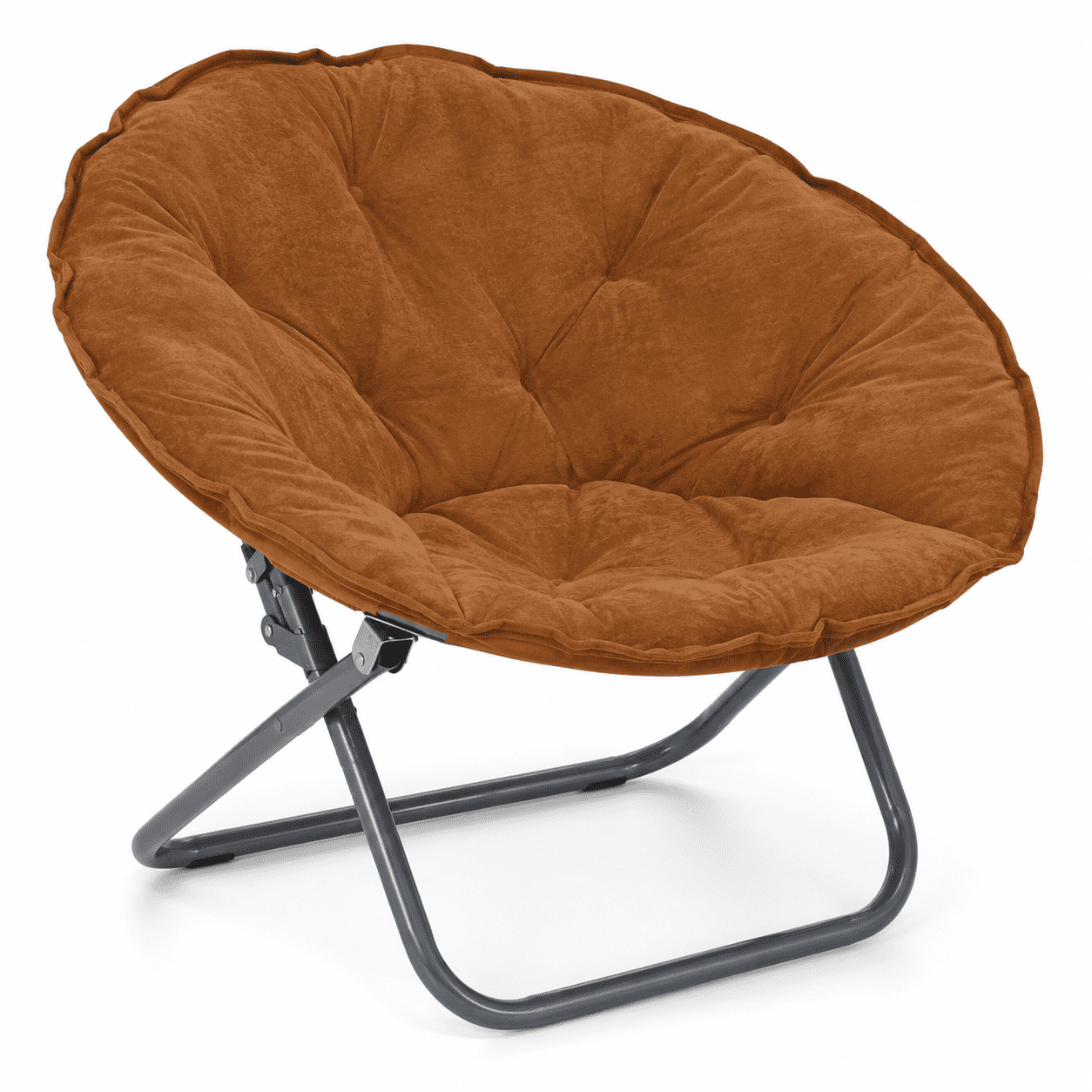 CLOUDREST PRO Soft Plush Folding Saucer Chair for Adults, Padded Round Lounge Seat, Metal Frame, 300 lb Capacity, Brown