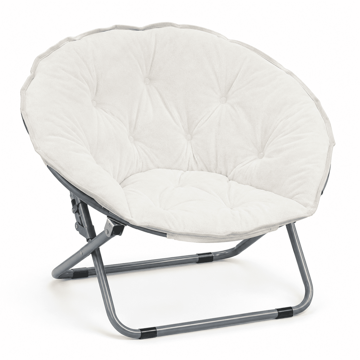 CLOUDREST PRO Soft Plush Folding Saucer Chair for Adults, Padded Round Lounge Seat, Metal Frame, 300 lb Capacity, White