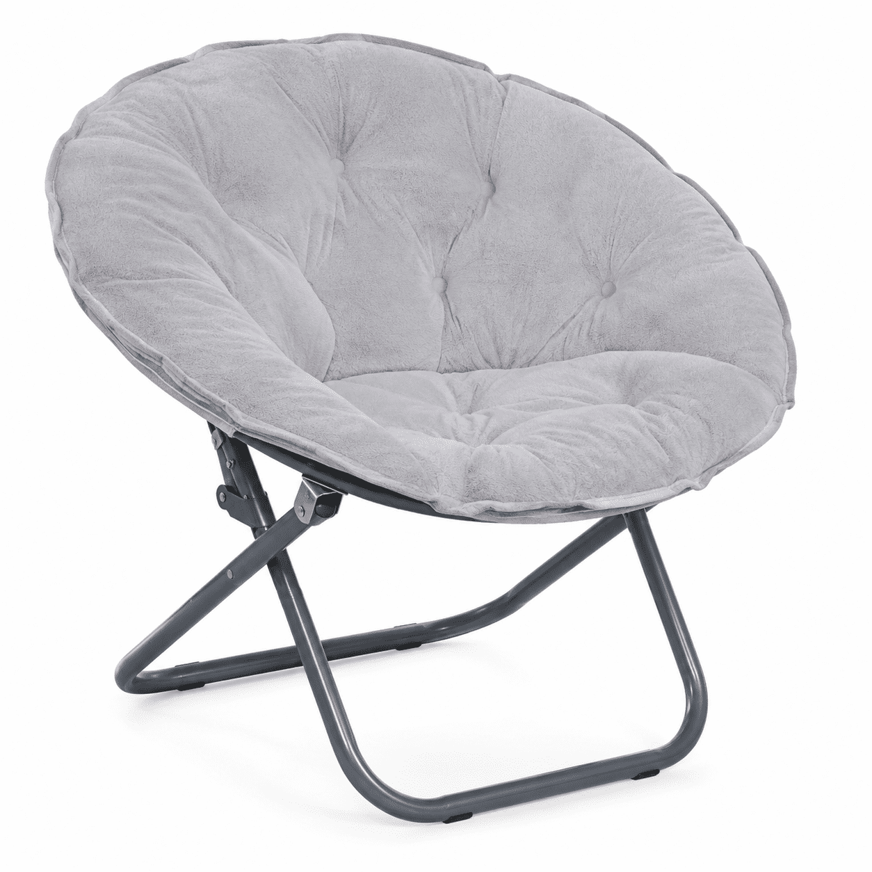 CLOUDREST PRO Soft Plush Folding Saucer Chair for Adults, Padded Round Lounge Seat, Metal Frame, 300 lb Capacity, Gray