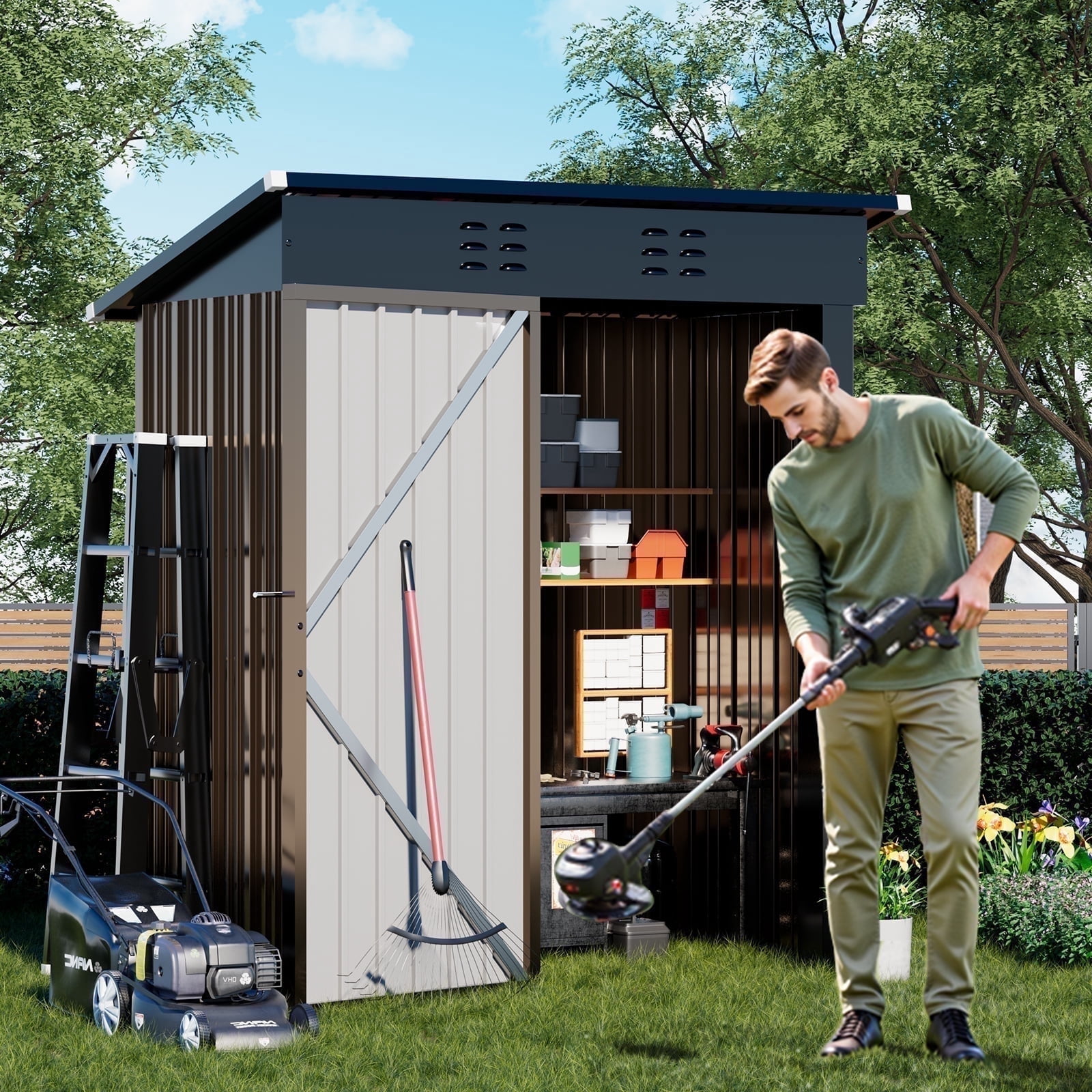 CLOUDREST PRO Metal Shed 5 x 3 ft. Outdoor Storage Shed with Lockable Door and Air Vent Metal Garden Shed,Brown
