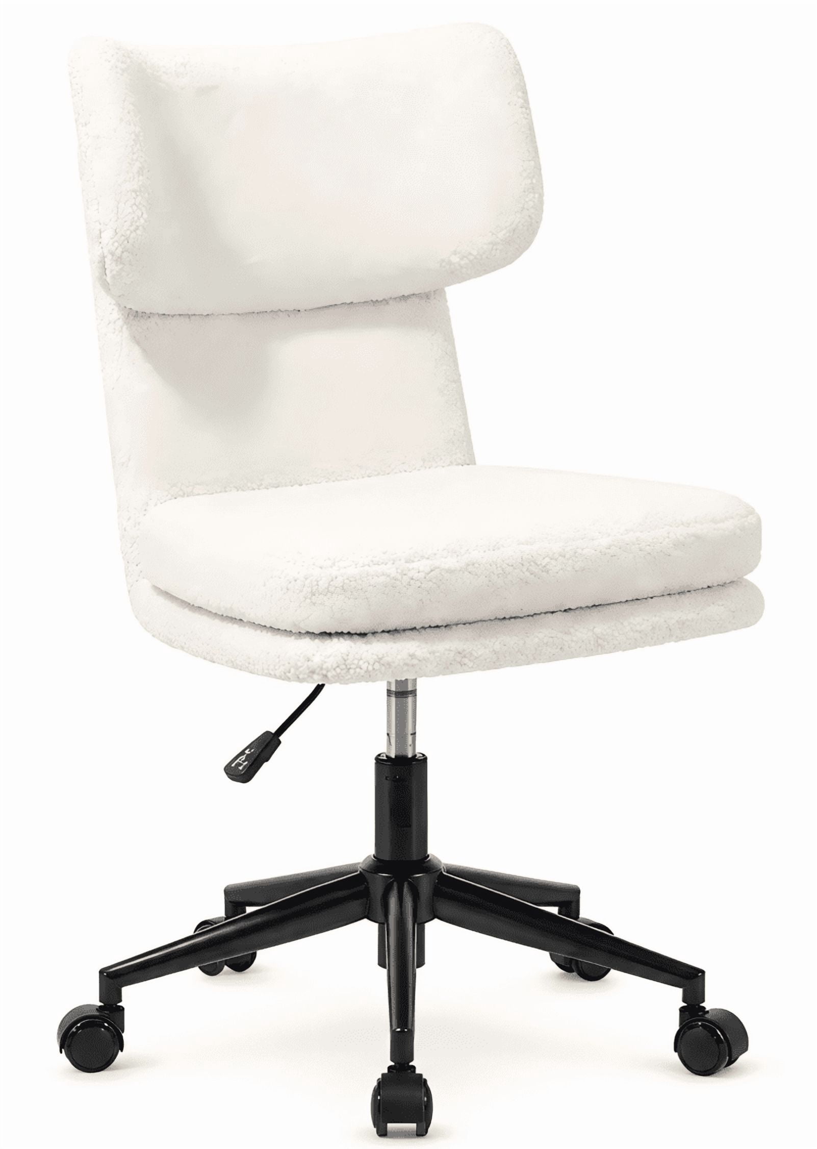 CLOUDREST PRO Mid Back Office Chair with Wheels, Armless Chairs with Adjustable Height, Wider Seat and Backrest, Sherpa Fabric Computer Desk Chair for Bedroom, Living Room,White