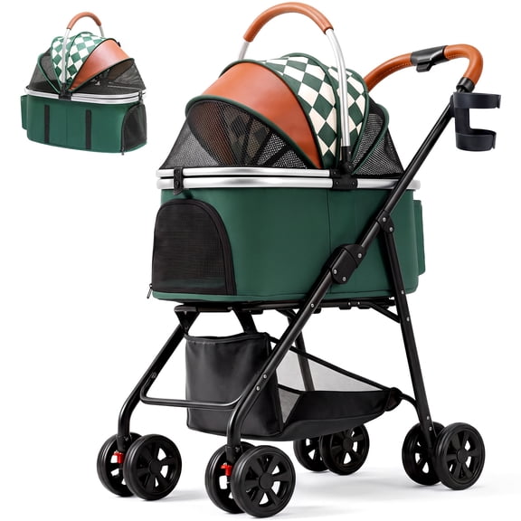 CLOUDREST PRO Pet Stroller, Folding Dog Stroller for Small Medium Dogs & Cats, 3-in-1 Detachable Carrier Stroller with Cup Holder & Breathable Mesh Windows, Storage Basket & Shock Absorbing Wheels