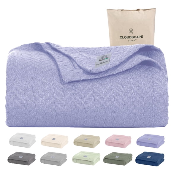 CLOUDSCAPE 100% Cotton Throw Blanket, Luxury Warm All Season Cozy Throw, 50"x70" Oversized Herringbone Gauze Blanket for Couch & Sofa, Ultra Soft Breathable Decorative Layer, Lavender Blue