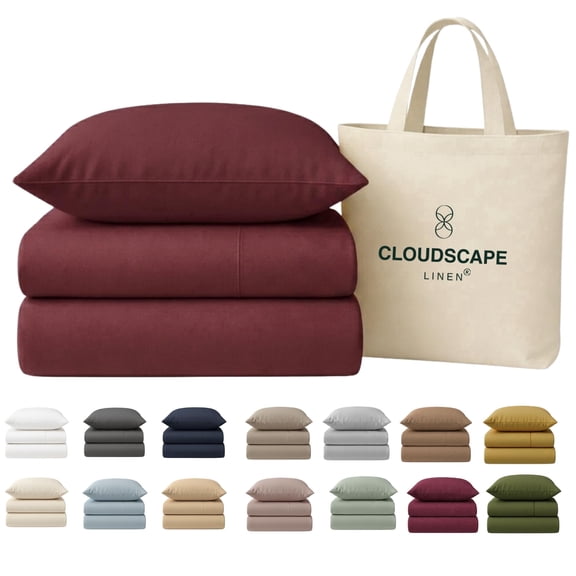 CLOUDSCAPE 100% Egyptian Cotton Deep Pocket Sheets Set Twin XL - 400 Thread Count 3 Piece Sheet Sets For Adjustable Beds, 15" Snug Fit , All Season Durable Luxury Soft Cooling Bedding - Burgundy