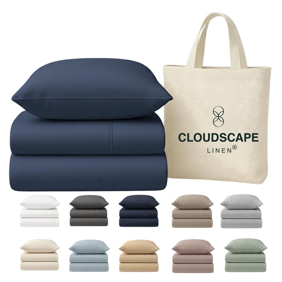 Cloudscape 100% Egyptian Cotton Twin-XL Size, 400 Thread Count 3 Pieces Sheet Set, 15" Deep Pocket Sheets for All Season -Dark Denim