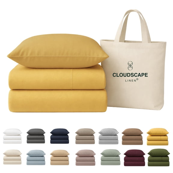 CLOUDSCAPE 100% Egyptian Cotton Deep Pocket Sheets Set Twin XL - 400 Thread Count 3 Pieces Sheet Sets For Adjustable Beds, 15" Snug Fit , All Season Durable Soft Cooling Bedding - Mineral Yellow