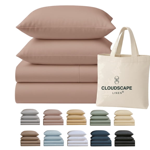 Cloudscape 100% Egyptian Cotton Full Size, 4 Pieces Sheet Set, 400 Thread Count, 16" Extra Deep Pocket Cooling Sheets For All Season -Sepia Rose