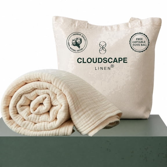 CLOUDSCAPE 4 Layer Muslin Blanket for Adults - 100% Cotton Blanket Queen Size Bedding, 92"x92" Fits Upto Full Size Bed, All season Lightweight Gauze Soft, Breathable Summer Blankets - Ivory