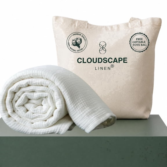 CLOUDSCAPE 4 Layer Muslin Blanket for Adults - 100% Cotton Blankets Twin Size for All-Season, 68"x92" Fits Upto TwinXL Bed - Ultra Soft Lightweight Breathable Cotton Blankets For Summer - White
