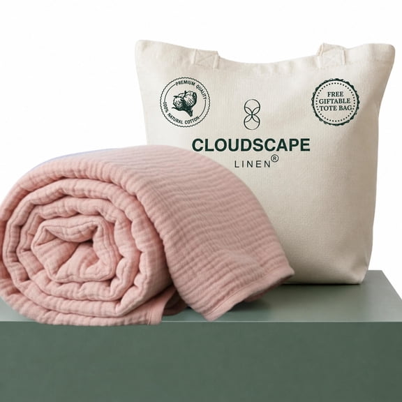 CLOUDSCAPE 4 Layer Muslin Blankets for Adults, 100% Cotton Gauze Blanket, All-Season Soft Lightweight Breathable Bedding Throw Blanket, Seashell Pink