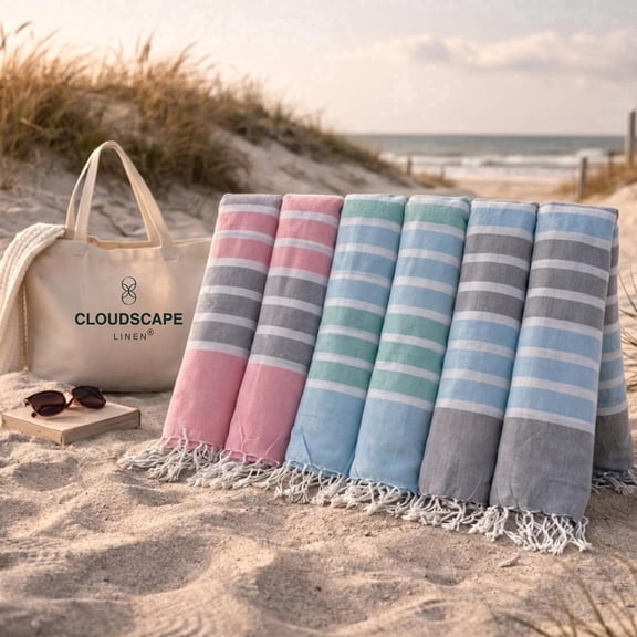 CLOUDSCAPE Extra Large Beach Towel 6 Pack - 39"x71", Quick Dry Pool Towel, Sand Free Vacation Essentials for Adults, Lightweight Turkish Towel, Easy Pack Bath Towel for Swimmers, Multicolor6
