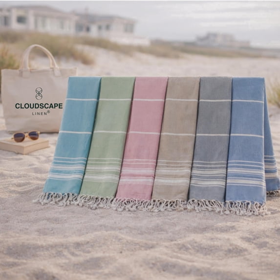 CLOUDSCAPE Turkish Beach Towel Set of 6 Oversized Premium Towels 39"x71" Bulk Beach Towel with Hanging Loop, Lightweight, Sand Free, Quick Absorbent, Beach Accessories for Summer- Multicolor4