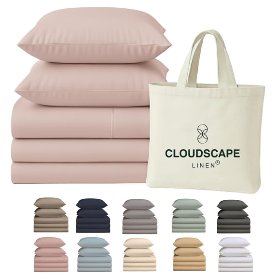 CLOUDSCAPE Split King Sheets Sets for Adjustable Bed - 100% Egyptian Cotton Bedding, 400 Thread Count 5-Pieces Deep Pocket Sheets for a 17" Snug Fit, Ultra Soft Cooling Summer Beds - Sepia Rose