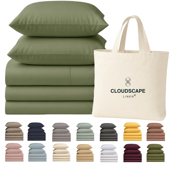CLOUDSCAPE Split King Sheets Sets for Adjustable Bed - 100% Egyptian Cotton Bedding, 400 Thread Count 5-Pieces Deep Pocket Sheets for a 17" Snug Fit, Ultra Soft Cooling Summer Beds - Olive