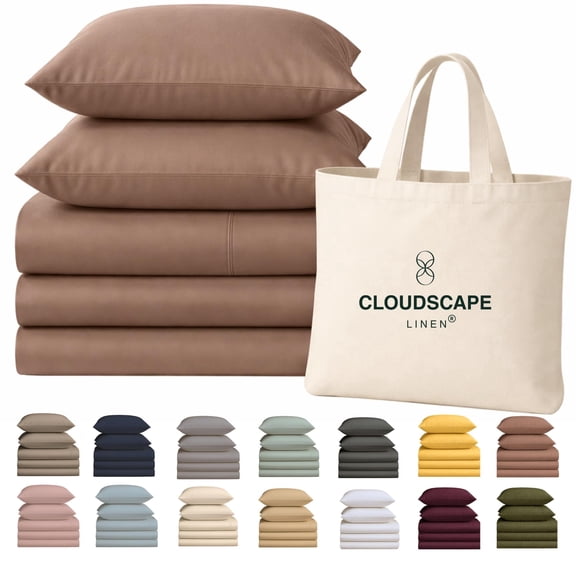 CLOUDSCAPE Split King Sheets Sets for Adjustable Bed - 100% Egyptian Cotton Bedding, 400 Thread Count 5-Pieces Deep Pocket Sheets for a 17" Snug Fit, Ultra Soft Cooling Summer Beds - Mocha Mousse