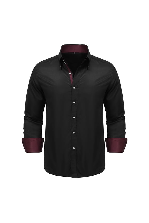 Men's Solid Slim Fit Non-Iron Button-Down Dress Shirt, 40S Breathable Long Sleeve Business Casual Shirt, Machine Washable Office Shirt