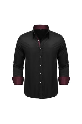 Men's Solid Slim Fit Non-Iron Button-Down Dress Shirt, 40S Breathable Long Sleeve Business Casual Shirt, Machine Washable Office Shirt