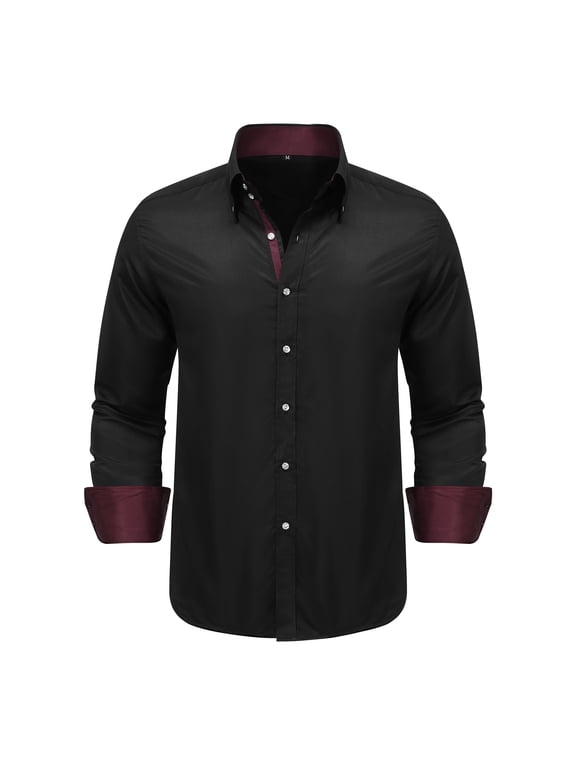 Men's Solid Slim Fit Non-Iron Button-Down Dress Shirt, 40S Breathable Long Sleeve Business Casual Shirt, Machine Washable Office Shirt