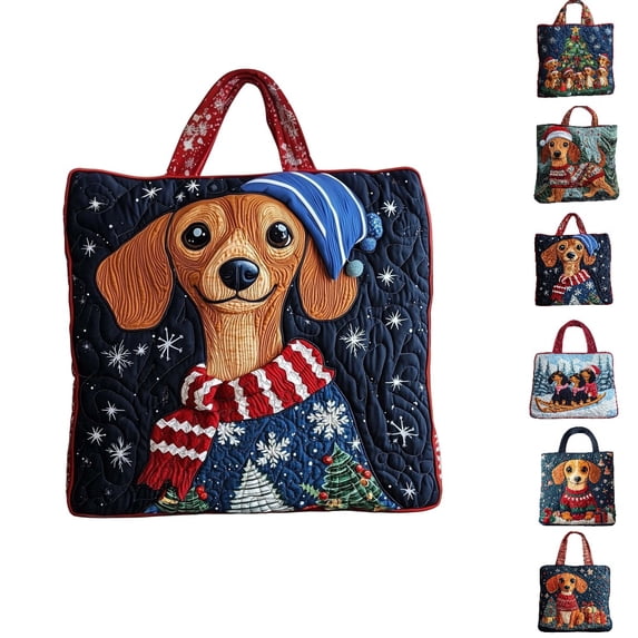 CLOUJI Christams Bags Christmas Cute Dog Print Overlock Quilted Tote for Commuting Casual Wear Travel Handbag