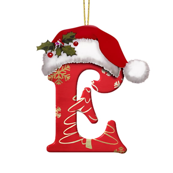 CLOUJI Christmas Initial Ornaments, Personalized DIY 26 Letters Christmas Tree Decoration Pendant, Red Acrylic Initial Monogram Shape Xmas Tree Hanging Decor Christmas Gifts