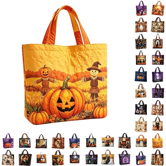 CLOUJI Halloween Bag Digital Print Embroidered Tote for Work Travel Daily Use Quilted Casual Carryall