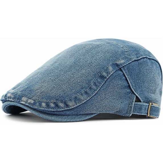 CLOUJI Newsboy Cap for Men Adjustable Flat Ivy Gatsby Cabbie Driving Hat Breathable Denim Cotton Golf Cap