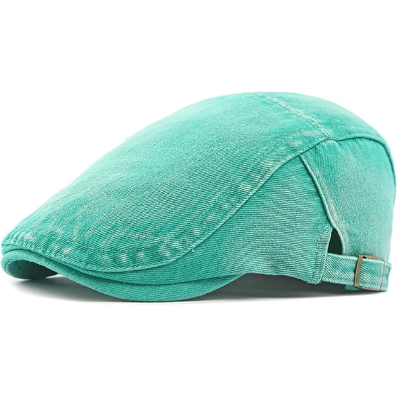 CLOUJI Newsboy Cap for Men Adjustable Flat Ivy Gatsby Cabbie Driving Hat Breathable Denim Cotton Golf Cap
