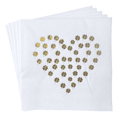 CLOVER 3-Ply Gold Foil Luncheon Napkins, 6.5 x 6.5 Inch, Lucky Four Leaf Clover Heart Pattern, Disposable Paper Napkins for Weddings and Parties