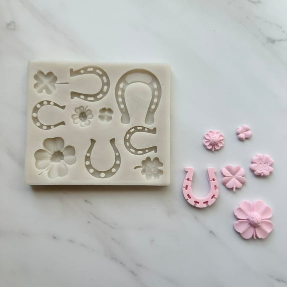 CLOVERS & HORSESHOES BAKING MOLD FOR CUPCAKES, CAKEPOPS, CHOCOLATE STRAWBERRIES, PRETZELS & RICE KRISPIES