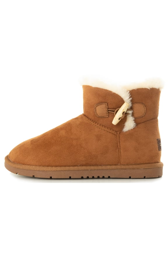 Women's Single Button Mini Winter Snow Boots - Tan - 9
