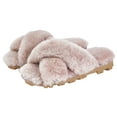thumbnail image 1 of CLPP'LI Womens Cross Band Fluffy Fuzzette Slippers - Pink - 7, 1 of 5