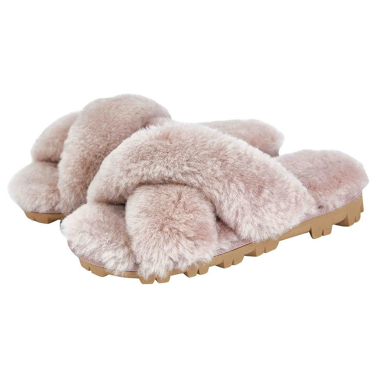 Roblox Fuzzy Fur Slippers Pink Cross Band Fuzzy Slippers Women's