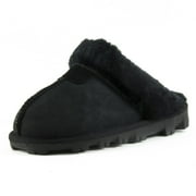 CLPP'LI Womens Slip on Faux Fur Warm Winter Mules Fluffy Suede Comfy Slippers - Black - 8