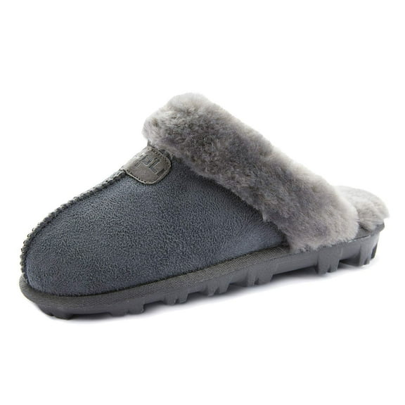 CLPP'LI Womens Slip on Faux Fur Warm Winter Mules Fluffy Suede Comfy Slippers - Grey - 8