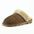 thumbnail image 1 of CLPP'LI Womens Slip on Faux Fur Warm Winter Mules Fluffy Suede Comfy Slippers - Tan - 8, 1 of 5